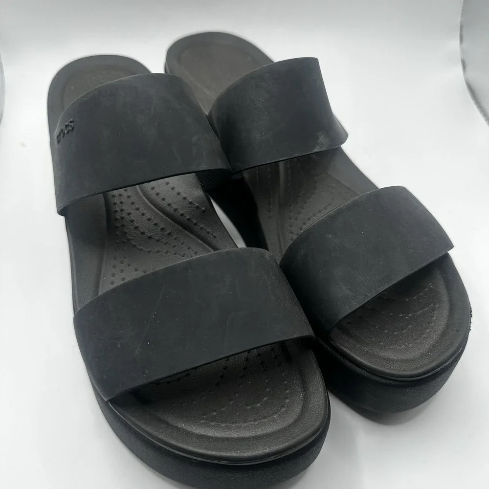 Crocs Brooklyn Mid Wedge Comfort Platform Slide Sandals Black Lite Ride Women 10